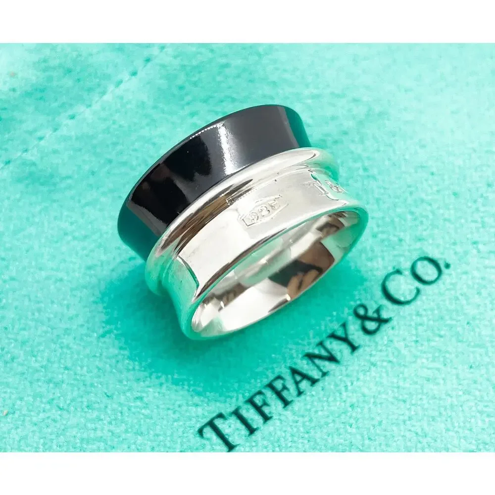 Tiffany & Co. 1837 Titanium Silver Belt Concave Wide Ring Size 4.75